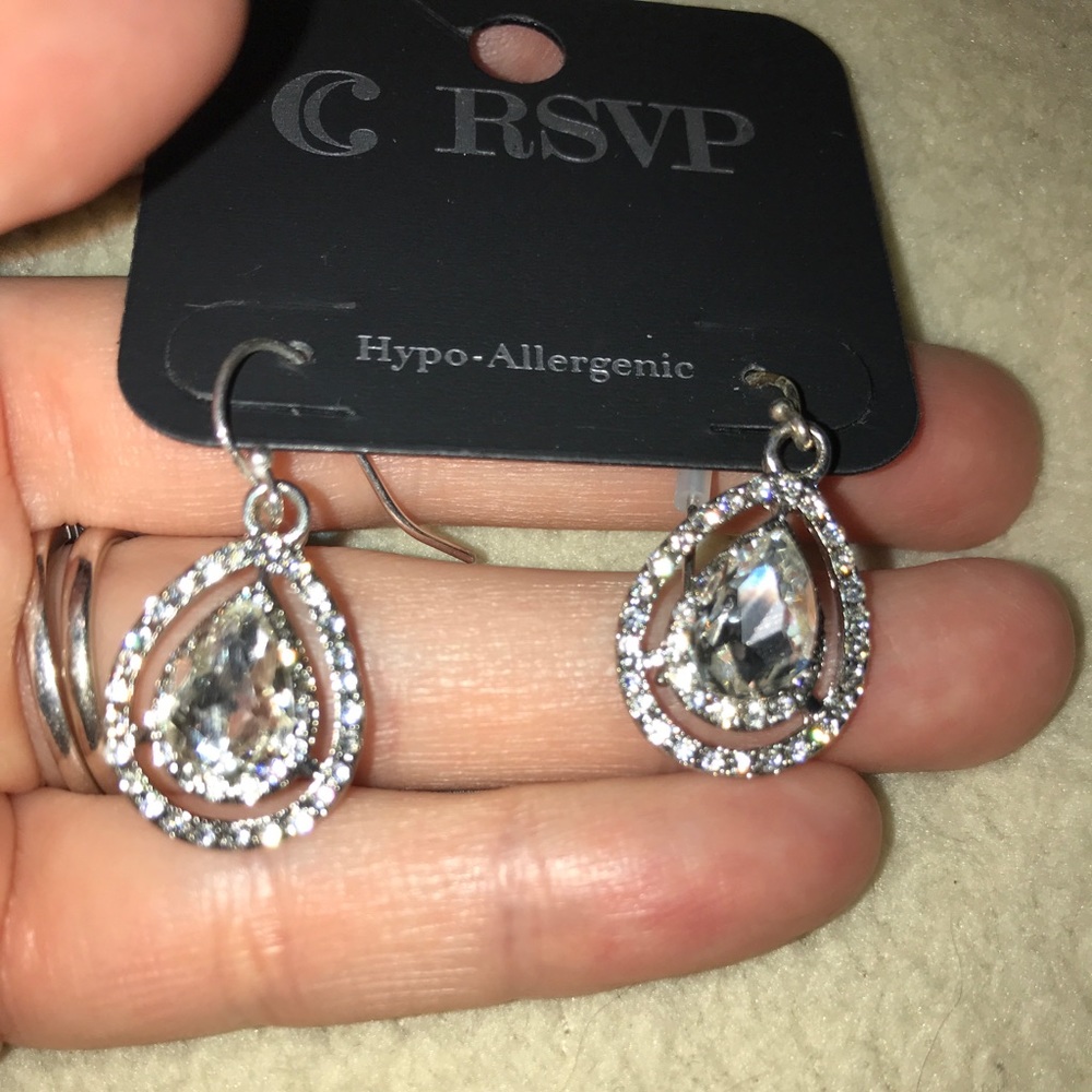 DONATED Teardrop Rhinestone Earrings - Picture 3 of 6